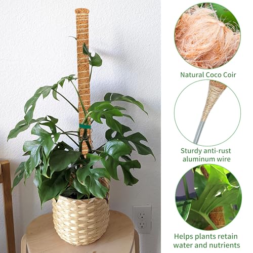 2 Pack 28 Inch Moss Pole Monstera Plant Support, Coir Moss Poles for Climbing Indoor Plants, Bendable Plant Stake Trellis for Potted Plant, Pothos, Philodendron - size: 2 Pack ( 28-Inch)