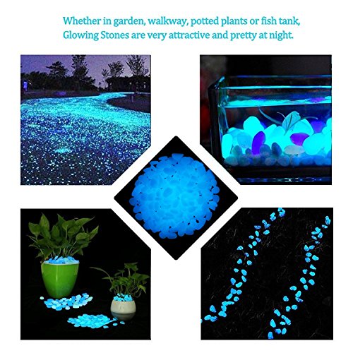 Glow Stones, Glowing in the Dark Pebbles 150pcs for Walkways, Window, Yard Grass, Driveway, Outdoor Decor DIY Decorative Gravel Stones, Fish Tank Decoration (Blue)