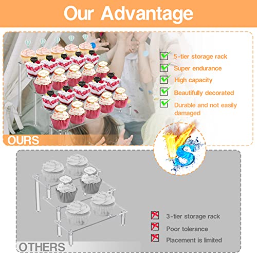 Acrylic Risers Display Stand for Action Figures, 5 Tier Clear Display Collectibles Dessert Holder, Durable Showcase Display Shelf for Toys Jewels Figurines Cosmetics Decoration and Organizer