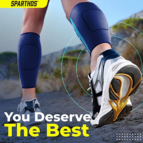 Sparthos Calf Compression Sleeves, Shin Splint Relief Men, Women - Blue-XL | Leg Compression Sleeves (1 Pair), Varicose Veins, Pain & Cramp Recovery, Air Travel, Nurses, Maternity, Running, Soccer - color: Cobalt Blue
