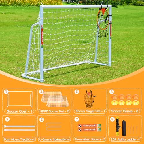 Soccer Goal 12x6,10x6.5, 8x6, 6x4FT Soccer Goals for Backyard Metal Soccer Goals for Kids Youth Adults Large Outdoor 2" Steel Soccer Goal Post Frame with Soccer Net Target Net Agility Ladder - size: 6×4 FT