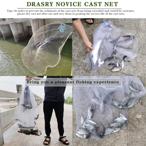 Saltwater American Fishing Cast Net 3/8inch Mesh Size for Bait Shrimp Trap Fish Heavy Duty Sinkers Throw Net 3FT/4FT/5FT/6FT/7FT/8FT/9FT/10FT Radius - color: White, size: 3FT Radius, style: Zinc-iron--mono -3/8" Mesh 1lb/Ft