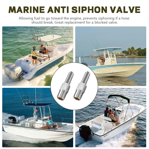 Marine Anti Siphon Valve Replacement for Boat Fuel Tank Pickup Tube to Prevents Fuel Theft and Fuel Spillage of Gas Tank Outboard, with 1/4" NPT, 3/8" Hose for Marine Fuel Tank Valve - Aluminum 2 PCS