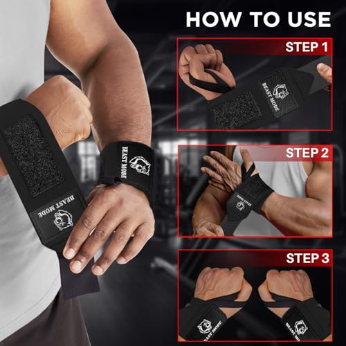 Elastic Cotton Weightlifting Wrist Wraps with Thumb Loops, 1 Pair - color: Black, style: 12" – Arms on Fire