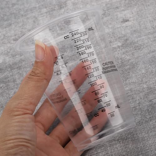 60 Pcs 8oz Epoxy Resin Mixing Cups, Disposable Clear Plastic Measuring Cups with 60 Pcs Wooden Stirring Sticks for Mixing Paint, Pigments, Resins
