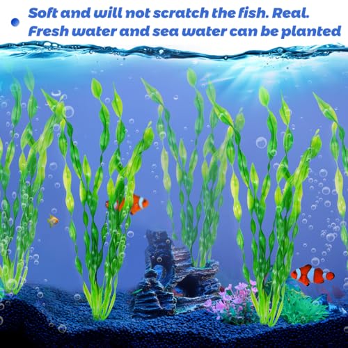 12 PCS Aquarium Artificial Seaweed Decorations 12 Inch Tall Plastic Plants Decor Large Fish Tank Accessories