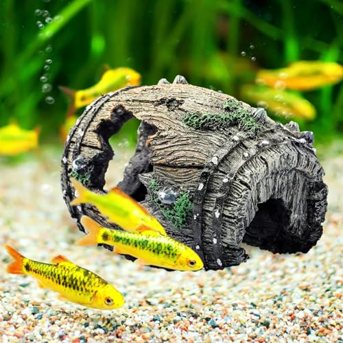 4 Pcs Fish Tank Decorations Broken Barrel Betta Hideout Cave Ornaments Aquarium Decorations Cave Large Fish Tank Ornaments for Small Shrimp Hide Pond(Classic)