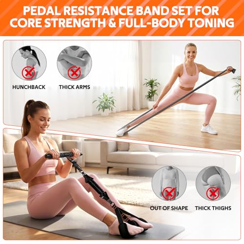 2026 Upgraded Pedal Resistance Bands with Handles - color: Grey