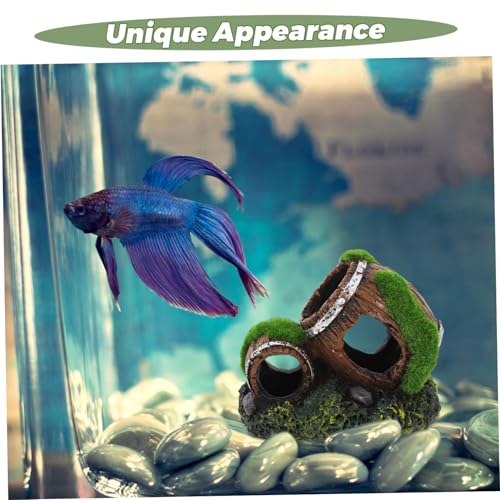 Fish Tank Decorations Small Resin Barrel Aquarium Ornaments Underwater Hideout for Betta Fish Turtle Tank Stump Easy to Clean Landscape Accessory