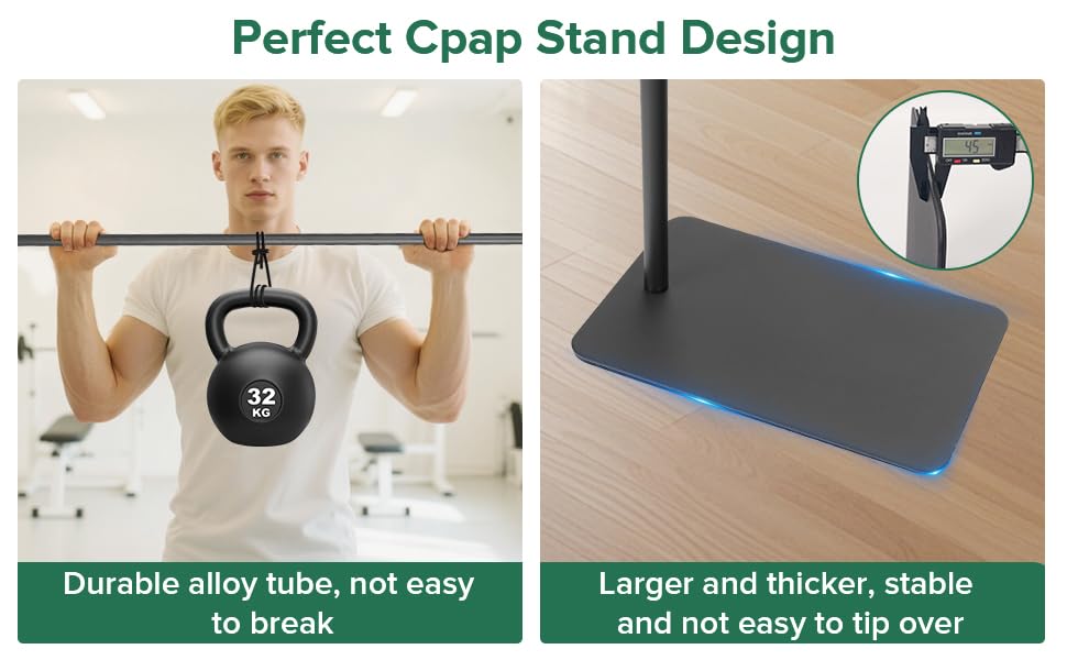 CPAP Hose Holder for Bedside - All-Metal Stand with Aluminum Hook | NoWall Drilling | Fits ResMed/Philips/AirSense Tubing | Helps Keep Hose Clean &Tangle-Free