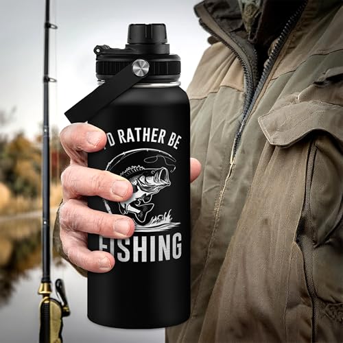 Fishing Insulated Engraved Stainless Steel Water Bottle 32oz, Vacuum Chug Lid Travel Tumbler for Men Friends Dad Grandpa Fisherman, I'd Rather Be Fishing, Birthday Christmas Father's Day - color: Fishing 2