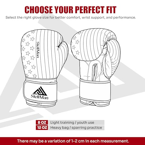 Boxing Gloves USA Flag Design for Men & Women 8oz-12oz – Muay Thai MMA Kickboxing Pro Training Sparring Gloves with Hook and Loop Wrist Support and Ventilation - size: 8 OZ