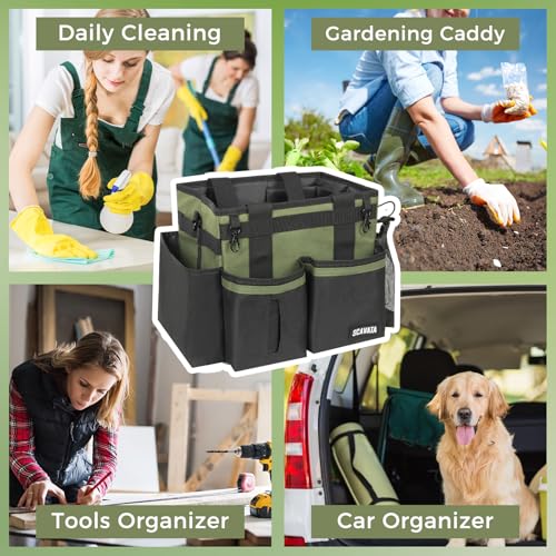 Compact Wearable Cleaning Caddy, Small Cleaning Caddy Supplies Organizer with Handle & Shoulder Straps for Housekeepers, Under Sink & Car Cleaning Tool Organizers Bag (Armygreen) - color: Armygreen