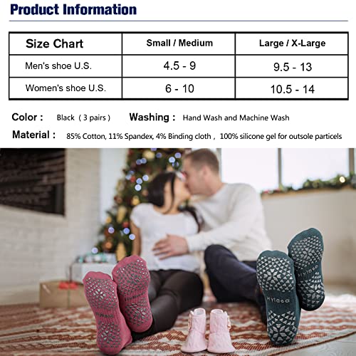 Hylaea Unisex Non Slip Socks with Grip for Yoga, Hospital, Pilates, Barre | Ankle, Cushioned - color: 1. Dark Green Dark Grey Coffee (3 Pairs), size: Small-Medium