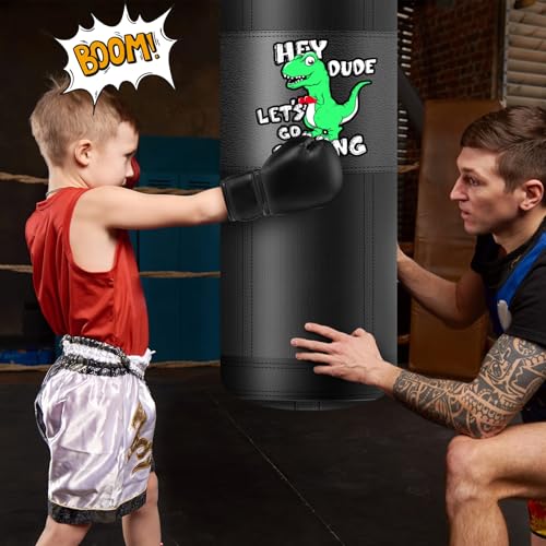 Kids Punching Bag Set, Filled Heavy Bag Kickboxing Bag with Sponge & Gloves - style: Dinosaurs