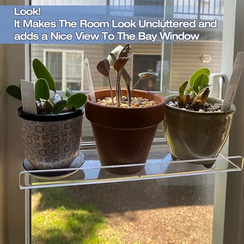 2 Pack 12 Inch Acrylic Window Boxes Plant Shelves, with Suction Cup Window Sill Extender, for Indoor/Outdoor Succulents, Micro Greens, Seed Starter Pots, Herb Planters
