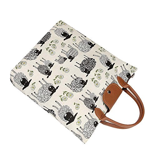 Signare Tapestry Foldable Tote Bag Reusable Shopping Bag Grocery Bag - color: Spring Lamb