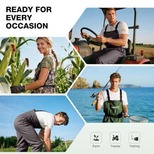 Lekesky Fly Fishing Chest Waders with Boots for Men Women, US Sizes 5–14,2-Ply Nylon/Pvc Waterproof Waders - color: Brown, size: M5/W7
