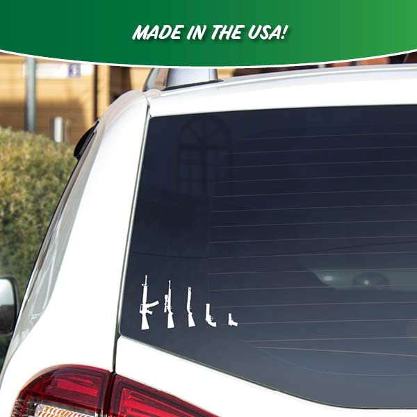 Decalcomania Gun Family Car Decals - Set of 5 Vinyl Stickers for Car or Truck Window Gun Stickers - Measure 1.4" to 4.6" Tall - Made in The USA - color: Gun Family