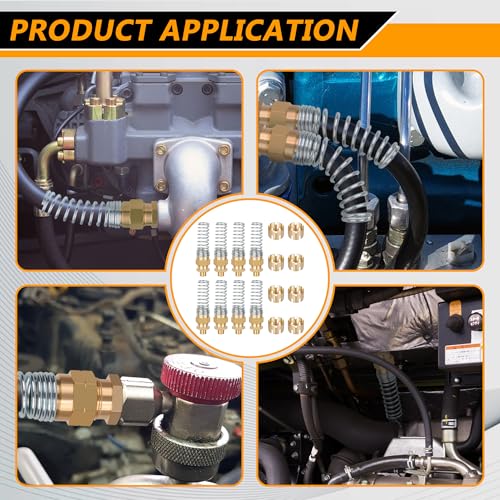 Air Brake Hose End Fitting, DOT Brass 1/2” Hose x 3/8” Male Connector with Spring Guard, Air Brake Line Fittings - 8 Pack Brake Repair End Fitting & 8 Pack Sleeve Tubes - size: 1/2" Hose X 3/8" Male, style: 16PCS KIT