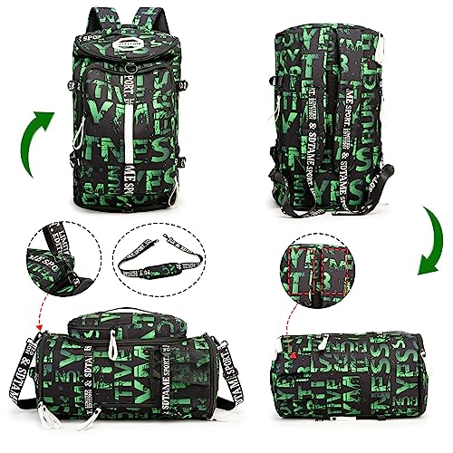 Gym Duffle Bag Backpack,4‑Way Waterproof with Shoe Compartment Travel Laptop - color: Green