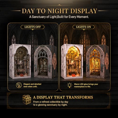 2 Sets of Book Nook Kit, DIY Miniature Dollhouse Church Booknook, Model Kits Craft Kits for Adults, Teens and Beginners, Tiny House Bookshelf Decor 3D Wooden Puzzle, Gifts for Family and Friends