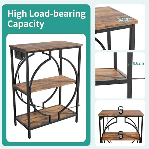10 Gallon Aquarium Stand with Power Outlet, 3 Tier Heavy Duty Metal Fish Tank Stand with Storage, Fish Tank Table for Home Office, 21.3" x 11.8" x 29", Rustic Brown - size: 10 Gallon