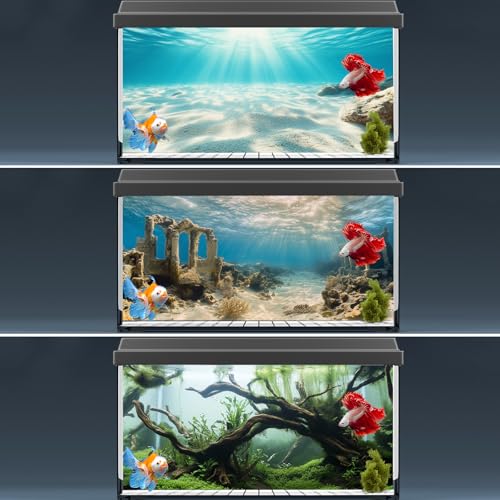 3 Pack Aquarium Background, 24x12 inches Polyester Aquarium Background, Cloth Fish Tank Background, Undersea Ruins Floor Sunshines & Tree Wood Branches Aquatic Plants - size: 24x12 Inch