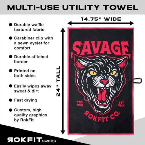 RokFit Multi-use Bold Graphic Towel with Carabiner Clip. (Be Savage) - color: Be Savage