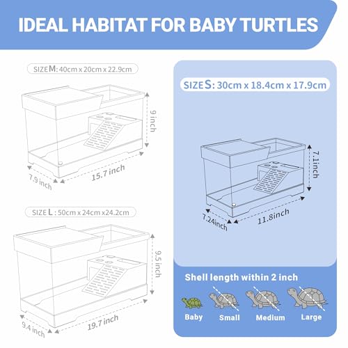 GOZILLA Mini Turtle Tank Kit with Adjustable Lamp, Upgrade PC Hermit Crab Tank,Small Turtle Starter Kit with Lid, Hideout Platform for Baby Turtles, Crabs, Fish.(11.8×7.24×7.1''/Black Kit) - color: Mini-Black02
