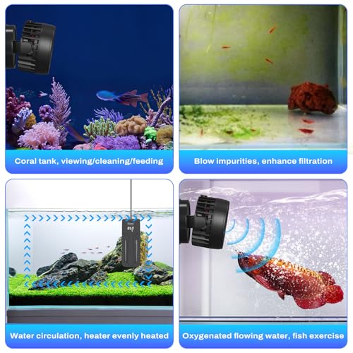 hygger DC Powerful Wave Maker For Aquarium, Quiet Aquarium Circulation Water Pump Adjustable Flow Freq, 4 Waves/Night/Feed Modes, Magnetic Holder Display Controller