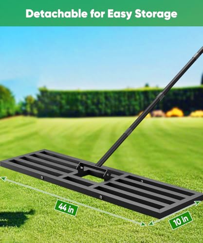 Lawn Leveling Rake 44x10 inch, Heavy Duty Lawn Leveler Tool with 77” Adjustable Long Handle, Powder-Coat Steel Garden Rake, Ground Leveler for Yard Smoothing Soil Grass Dirt Sand, Black - style: L-44x10in