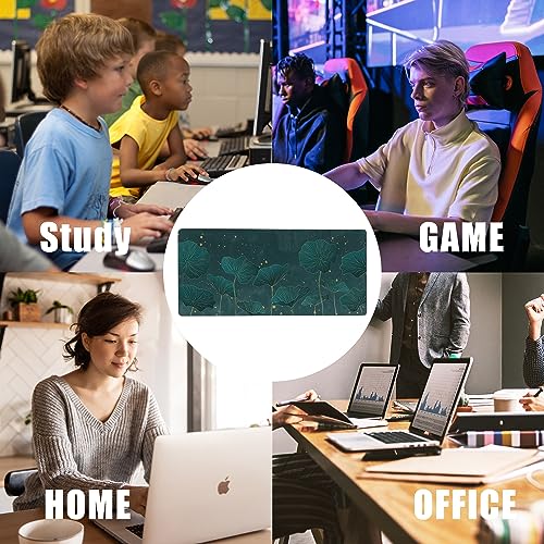 Mouse Pad,Lotus Leaves in Gold Line Desk Mat for Desktop,Desk Pad with Non-Slip Base and Stitched Edge,Extended Mousepad for Office and Home 35.4X15.7 Inch - color: Lotus Leaves in Gold Line
