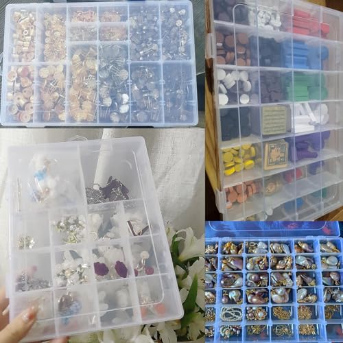 Xiaoyztan Clear Plastic Organizer, 18 Fixed Grids, Jewelry Box Bead Storage Container for Small Parts, Fishing Tackle, DIY Crafts, and Earrings, Overall 8 x 4.7 x 1.3 Inch, 2Pcs - size: 8.0x4.7x1.3 in