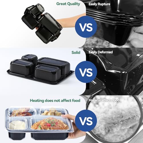 To Go Containers 40 Pack 34oz - Shrink-Wrapped Ready to Use | 4-Compartment Leak-Resistant No Pre-Wash | BPA Free Shatterproof Flexible PP | Microwave Safe, Catering & Leftover Storage - size: 34 oz