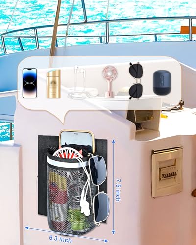 Boat Storage Accessories, 2PCS Closable PVC Reflective Self-Adhesive Universal Boat Caddy Organizer Mesh Bag for Gloves, Tools, Tackle, Gear