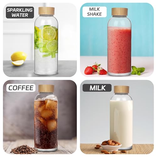 48 oz Sports Borosilicate Glass Water Bottle with Bamboo Lid with Neoprene Sleeve - color: Grey-x