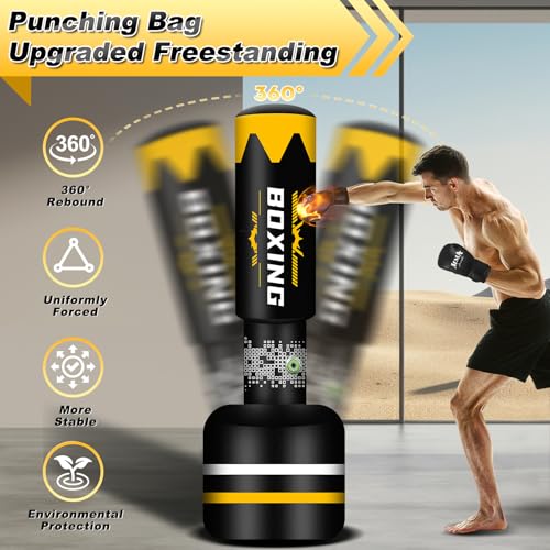Standing Punching Bag for Adults, Boxing Bag with Built in Pump and Gloves