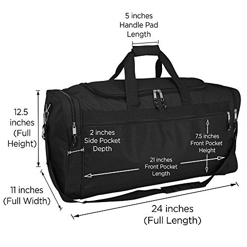 DALIX 25" Extra Large Vacation Travel Duffle Bag (Black, Grey, Navy Blue, Red, Camo) - color: Black