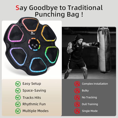 Abahub Music Boxing Machine for Adults & Kids - 11 Modes & Bluetooth Boxing Punch Machine, Home Fitness Equipment with Gloves, Wall Mounted Interactive Boxing Target, Nice Gift Choice - color: Colorful Light, style: Circular