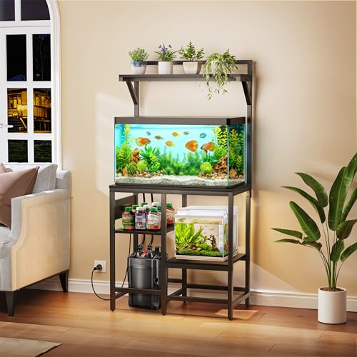 20-29 Gallon Fish Tank Stand, Aquarium Stand with Power Outlet, Heavy-Duty Reptile Terrarium Stand Table with Top Shelf for 20 Gal Long/High/Extra Long & 29 Gal, 30.7"L x 15.3"W x 30"H (Black) - size: 20-29 Gallon
