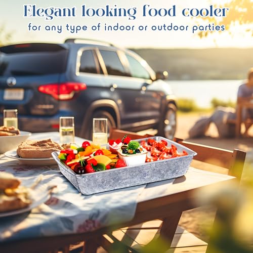 2 Set 16" x 9'' Chilled Serving Tray for Parties with Compartments Rectangle Serving Dish Ice Charcuterie Party Platter for Shrimp Fruit Seafood Vegetable Appetizer (Silver)