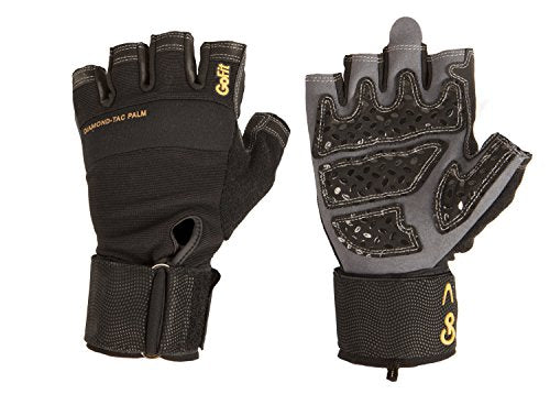 GoFit Diamond-Tac Wrist Wrap Glove - Padded, Flexible, Supportive Fitness Glove and Training CD Black Medium