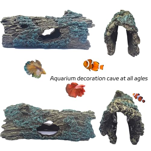 Reptile Hide Cave Small Resin Aquarium Deoration Cave Hollow Tree Trunk Log Fish Tank Ornament Hideout for Small Reptile Gecko Tarantula Fish Shrimp7.3 * 2.7 * 2.7IN