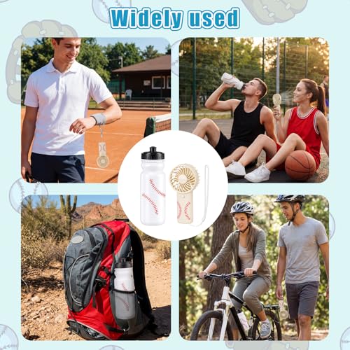 Tujoe 24 Pcs Baseball Team Gifts Bulk, 20 oz Baseball Water Bottles with Mini Handheld Fans, Reusable Squeeze Cup for Cooling Supplies Summer Sports Party Favors, No Battery - color: White, style: Baseball