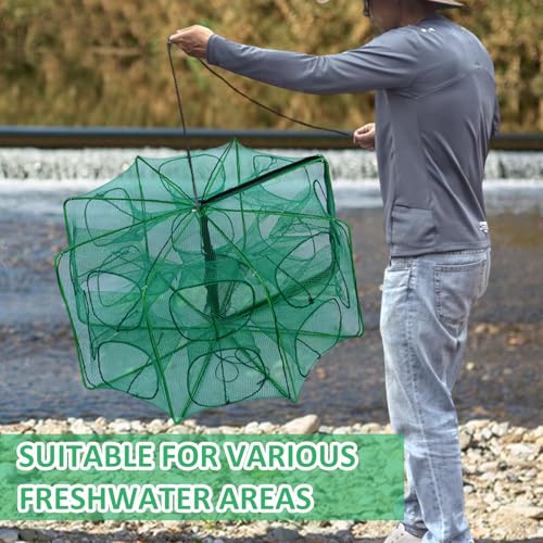 3 PCS Fishing Bait Trap, 12 Holes Portable Nylon Fishing Net Foldable Fish Cast Mesh Trap Net for Fishes, Shrimp, Minnow, Crayfish, Crab, Crawdad