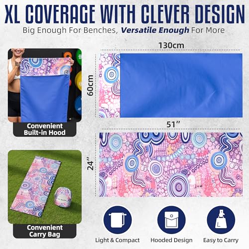 Hooded Microfiber Gym Towel – Highly Absorbent Car Seat Towel with Carry Bag – Double-Sided Sweat Towel, Reversible, Quick Dry & Sand-Resistant Fabric, Joy, 130 x 60cm - color: Joy