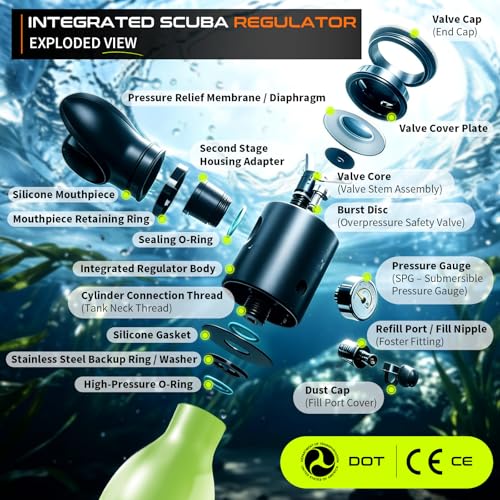 GOYOJO Mini Scuba Tank, Portable Diving Lung Air Tank with DOT Certified, Refillable Emergency Backup Pony Bottle for Snorkeling, Underwater Breathing, Training - color: 0.5L Turquoise Blue
