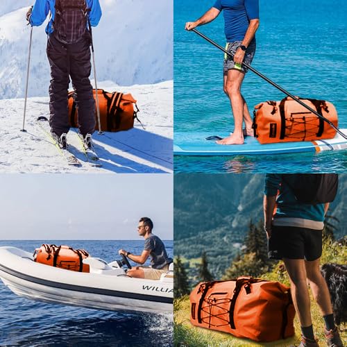 80L Dry Bag Large Waterproof Bag Roll-Top Heavy Duty Fishing Duffel Bag with Durable Straps & Handles for Kayaking Paddle boarding Boating Rafting Fishing - color: Orange
