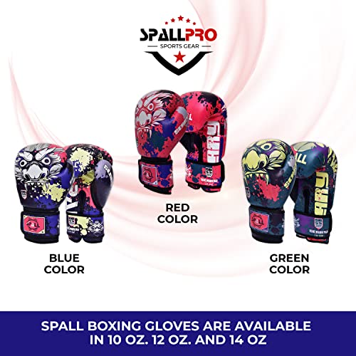 Spall Pro US Boxing Gloves for Men & Women - Pro Training Sparring Punching Gloves - Muay Thai MMA, Kickboxing Heavy Bag Workout Leather Boxing Gloves - Scary Blue - 8 OZ